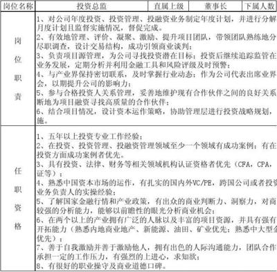 ×投資管理崗位說(shuō)明書